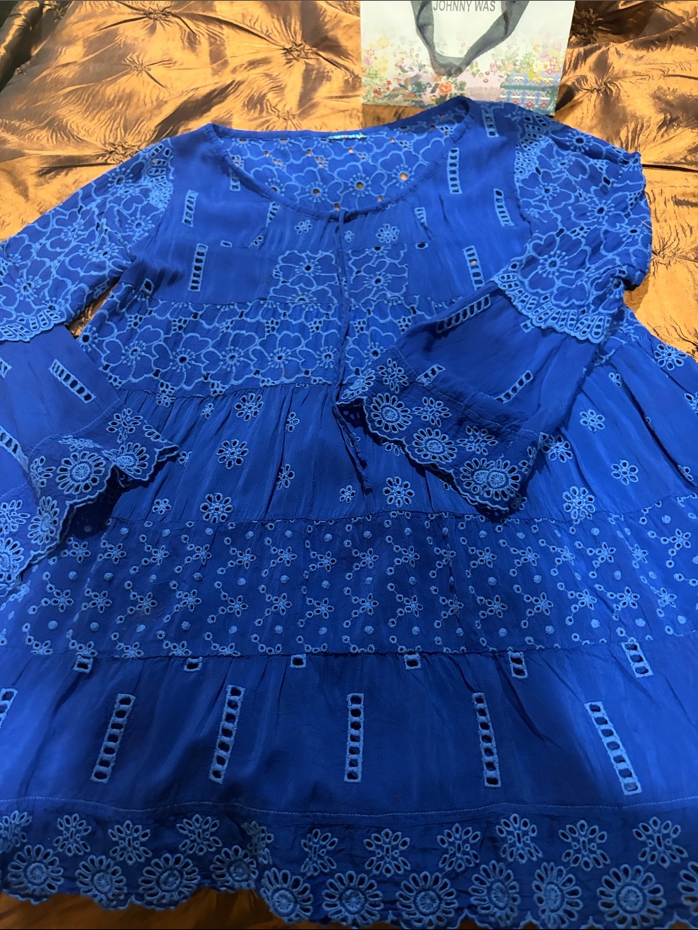 Johnny Was Women’s Blue Embroidered Long-Sleeve tunic